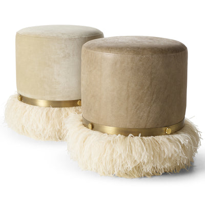Ostrich Fluff Cream 450 Diameter Leather Pouf