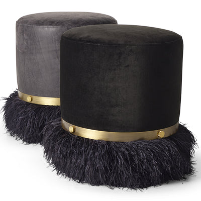 Ostrich Fluff Black 450 Diameter Velvet Pouf