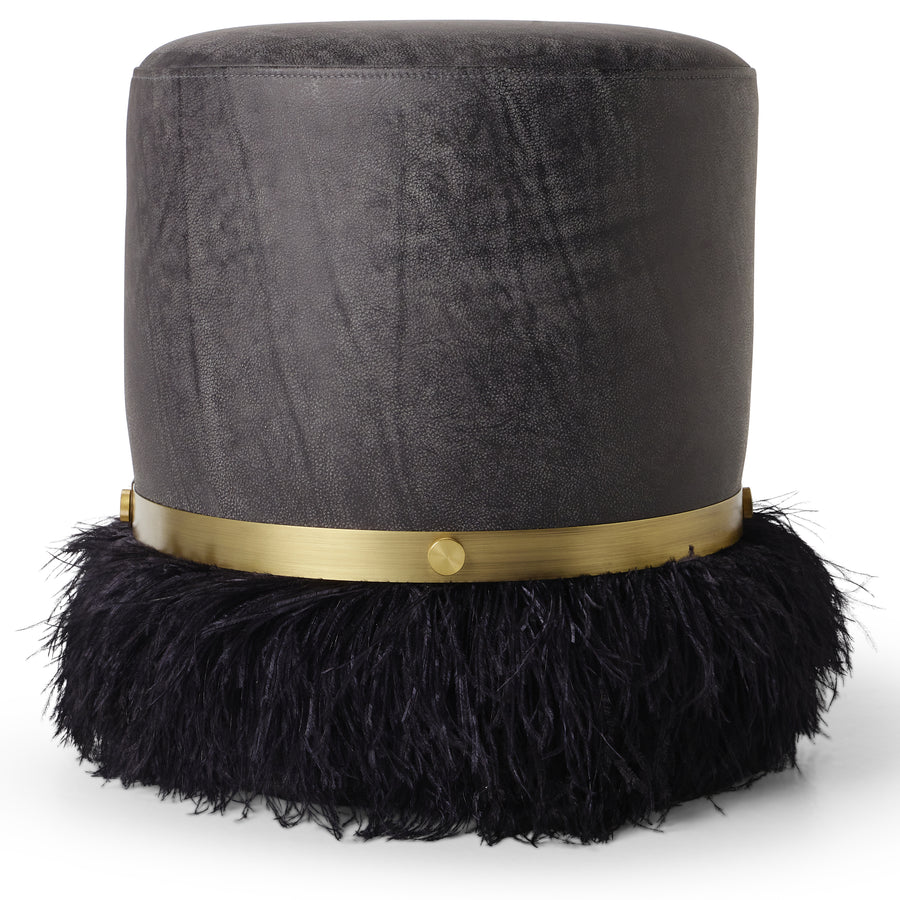 Ostrich Fluff Charcoal 450 Diameter Leather Pouf