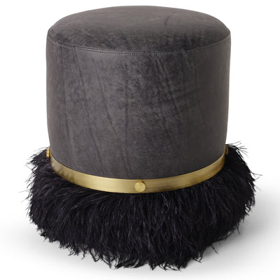 Ostrich Fluff Charcoal 450 Diameter Leather Pouf