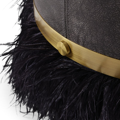 Ostrich Fluff Charcoal 450 Diameter Leather Pouf