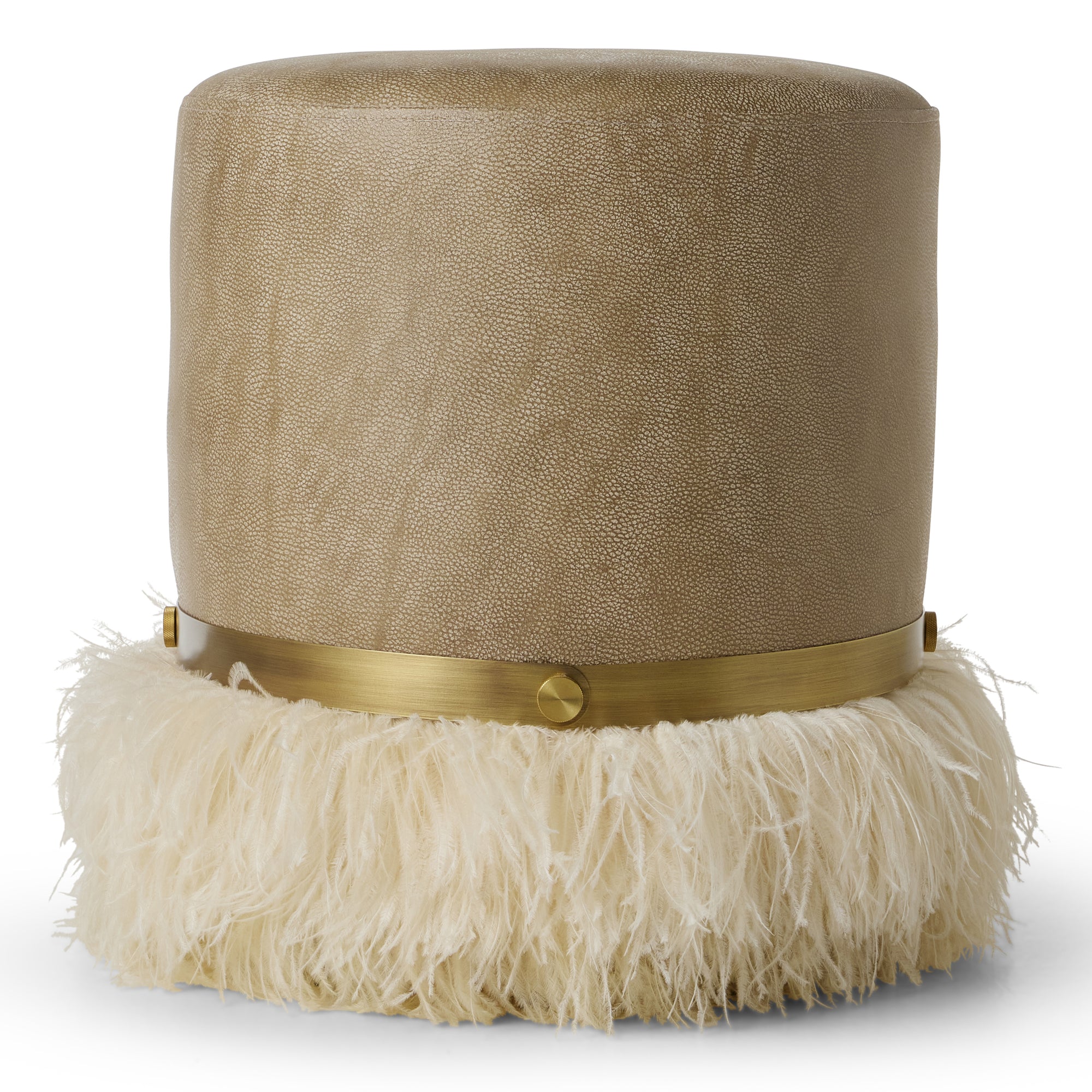 Ostrich Fluff Cream 450 Diameter Leather Pouf