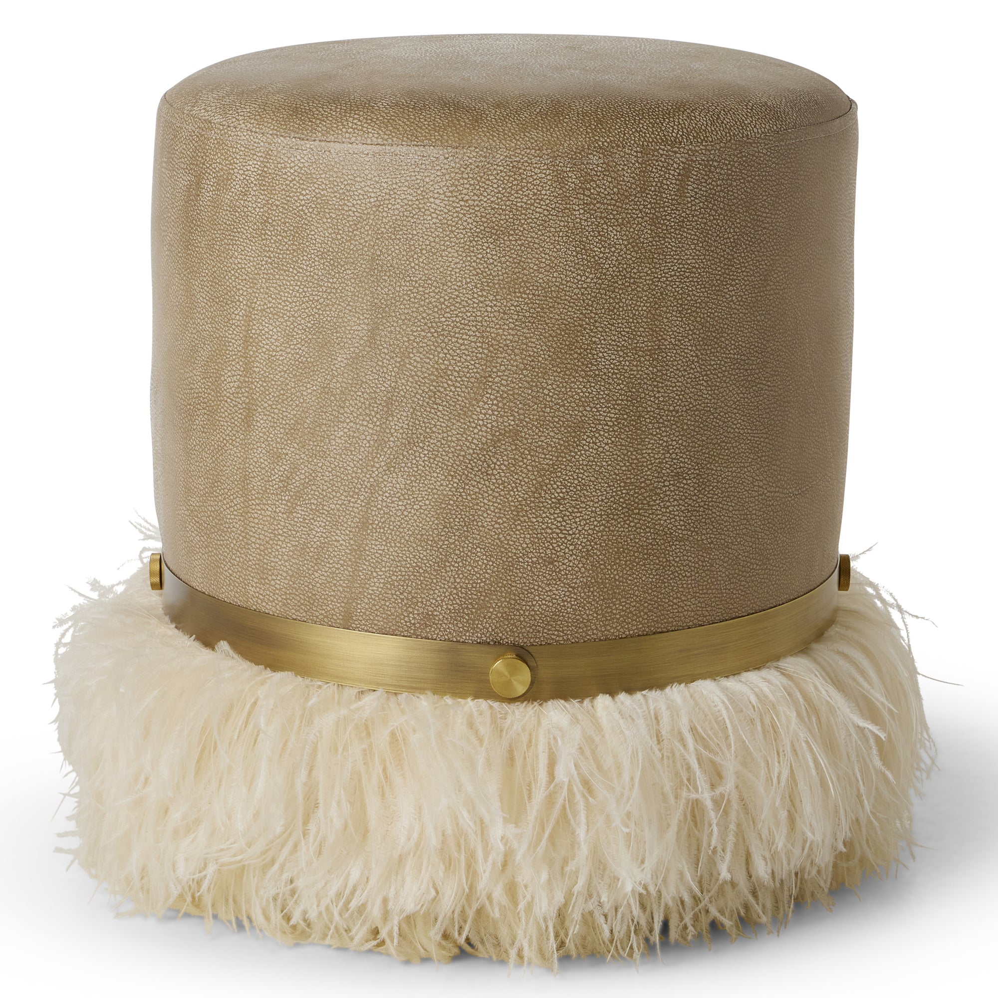Ostrich Fluff Cream 450 Diameter Leather Pouf