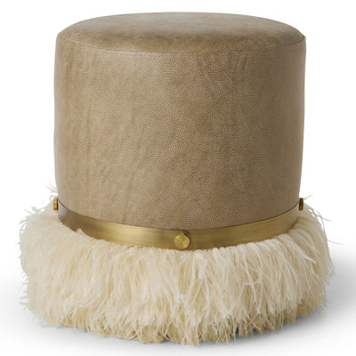 Ostrich Fluff Cream 450 Diameter Leather Pouf