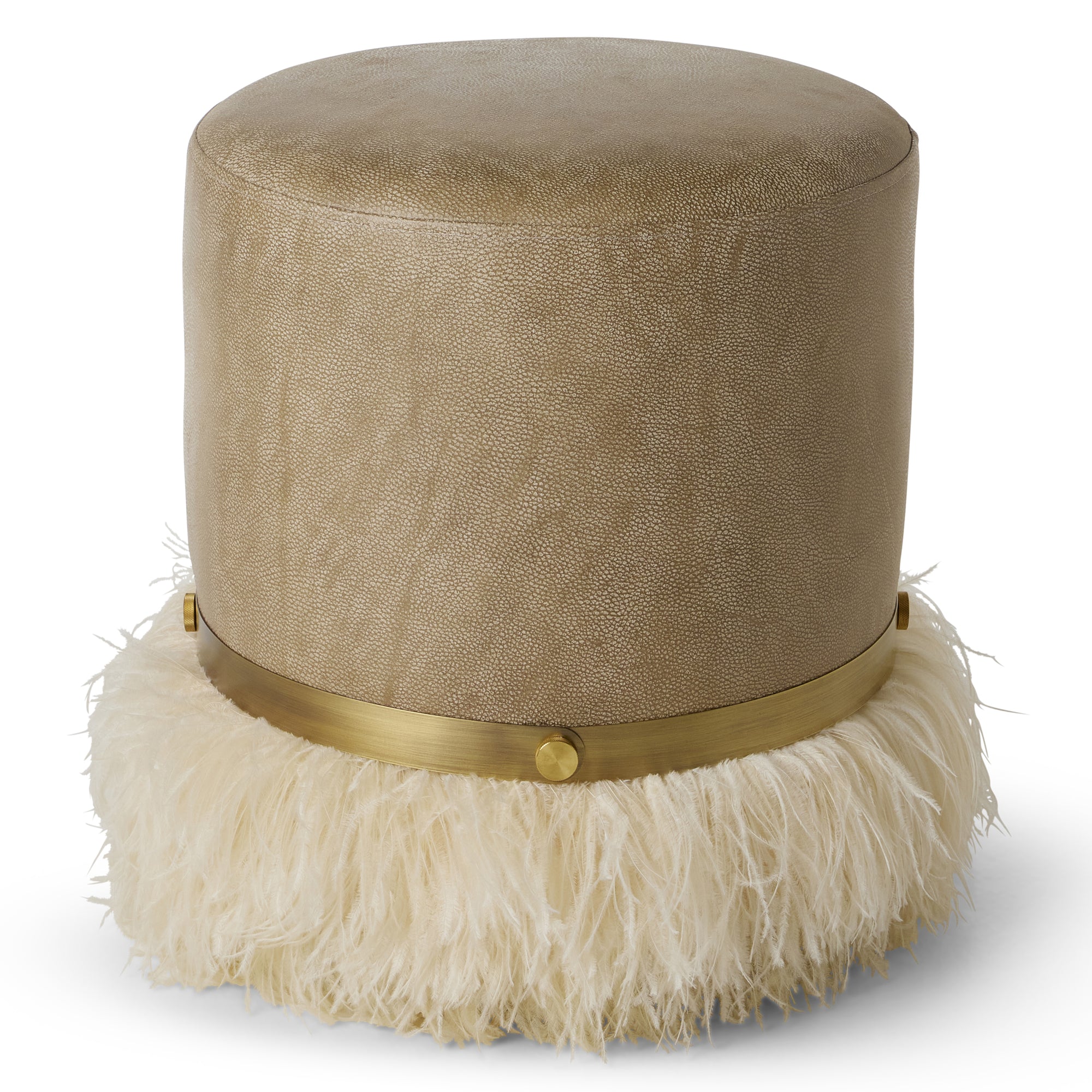 Ostrich Fluff Cream 450 Diameter Leather Pouf