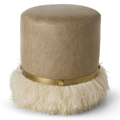 Ostrich Fluff Cream 450 Diameter Leather Pouf