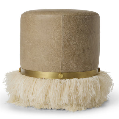 Ostrich Fluff Cream 450 Diameter Leather Pouf