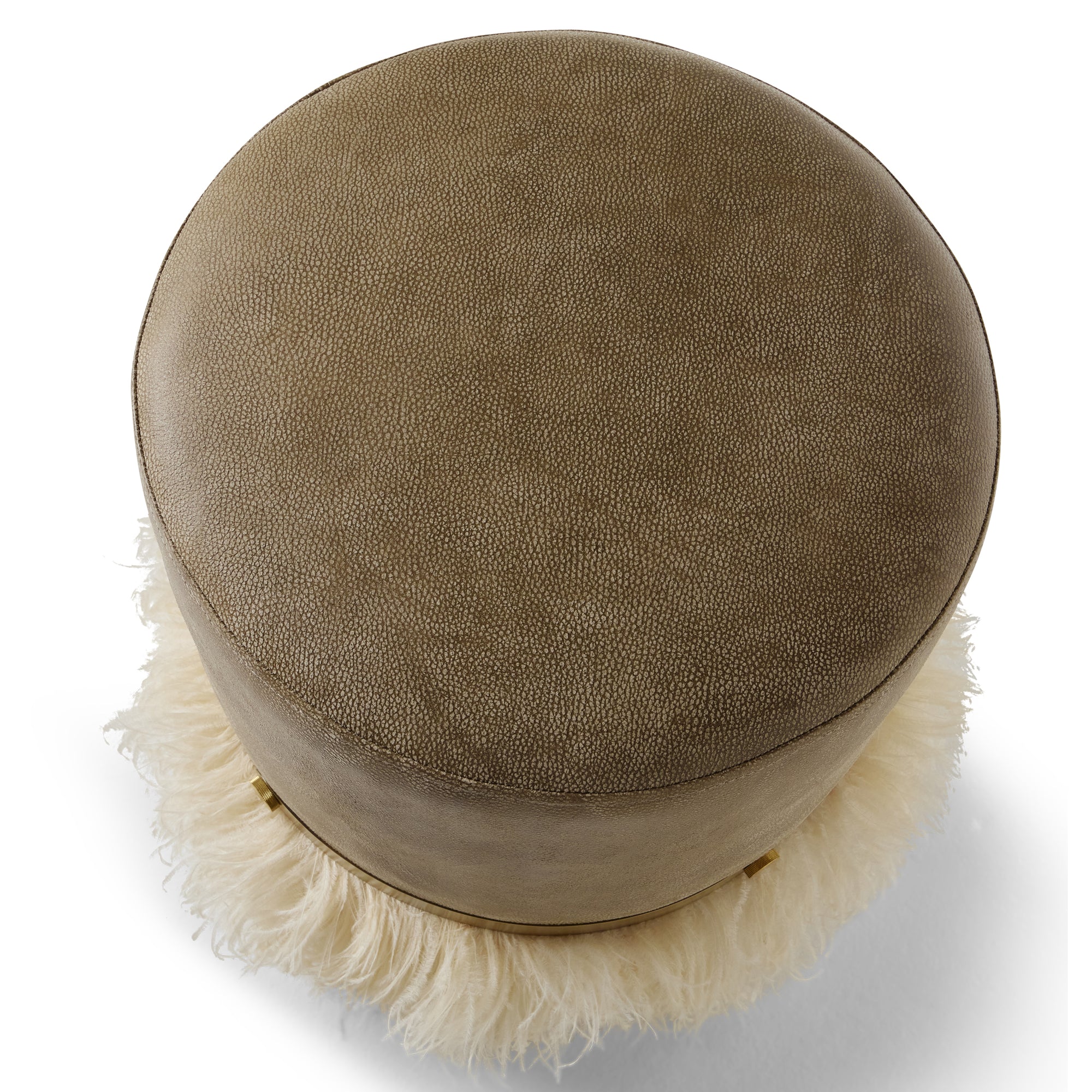Ostrich Fluff Cream 450 Diameter Leather Pouf